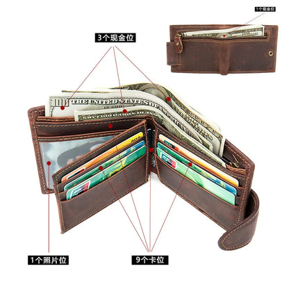 Vintage Zipper Purse Men Genuine s Male Clutch for ID/credit Cardholder Coin Purses Leather Wallet Man