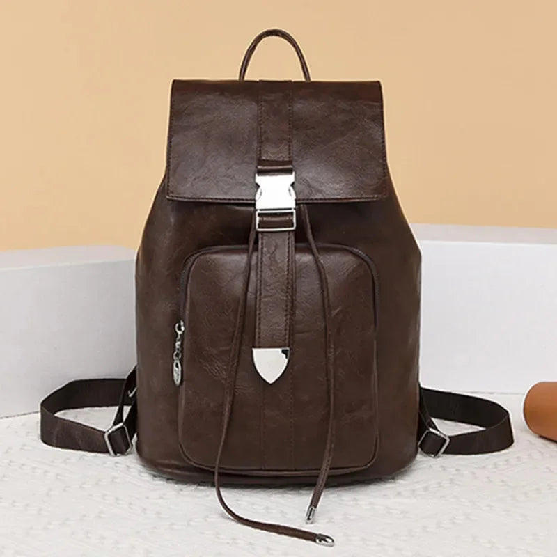 Vintage anti-theft women's leather outdoor travel backpack fashion casual Feminina school bag