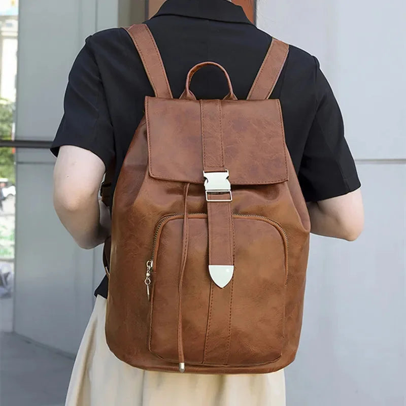 Vintage anti-theft women's leather outdoor travel backpack fashion casual Feminina school bag