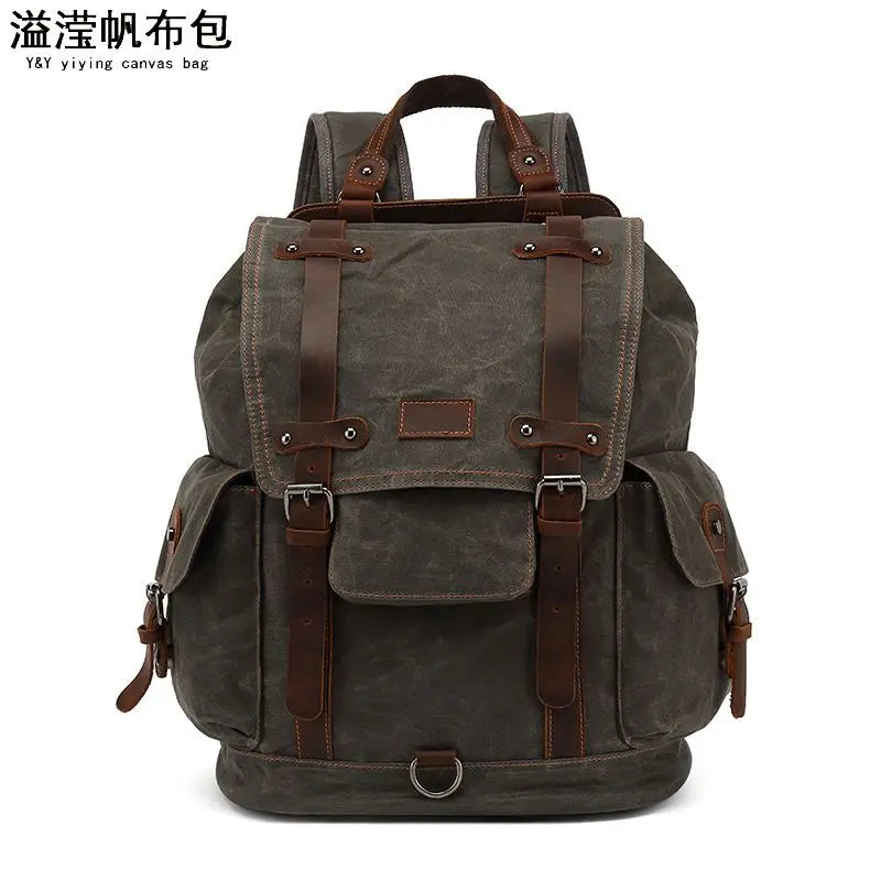 Vintage canvas leather waterproof backpack travel mochila vintage masculina Rucksack men backpack waxed canvas Laptop Bagpack