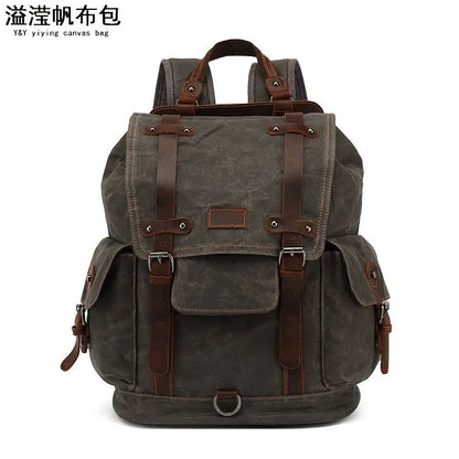 Vintage canvas leather waterproof backpack travel mochila vintage masculina Rucksack men backpack waxed canvas Laptop Bagpack