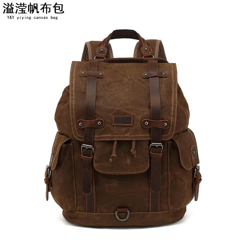 Vintage canvas leather waterproof backpack travel mochila vintage masculina Rucksack men backpack waxed canvas Laptop Bagpack