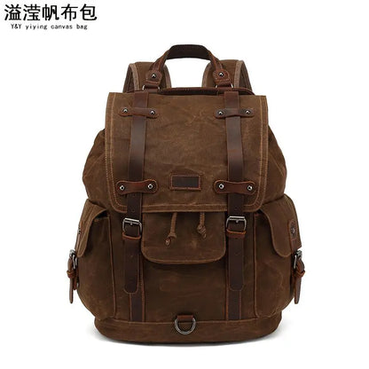 Vintage canvas leather waterproof backpack travel mochila vintage masculina Rucksack men backpack waxed canvas Laptop Bagpack