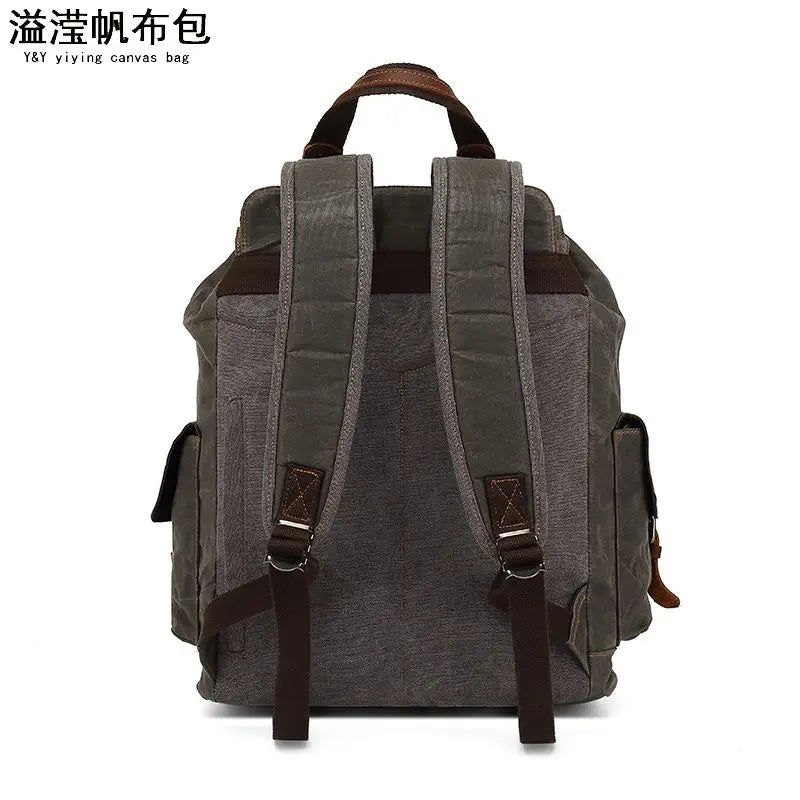 Vintage canvas leather waterproof backpack travel mochila vintage masculina Rucksack men backpack waxed canvas Laptop Bagpack