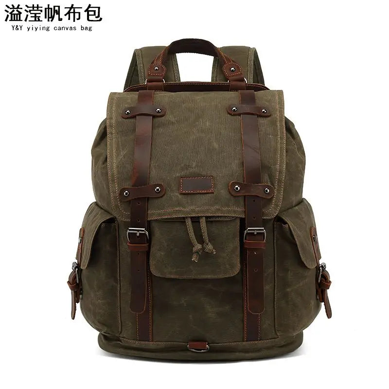 Vintage canvas leather waterproof backpack travel mochila vintage masculina Rucksack men backpack waxed canvas Laptop Bagpack