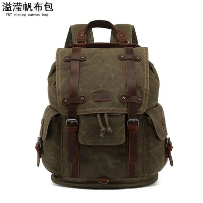 Vintage canvas leather waterproof backpack travel mochila vintage masculina Rucksack men backpack waxed canvas Laptop Bagpack