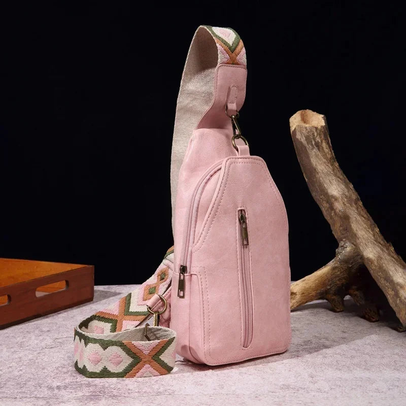 Vintage casual WOMEN'S chest fashion leather shoulder crossbody large capacity Ladies sling bag
