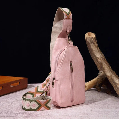 Vintage casual WOMEN'S chest fashion leather shoulder crossbody large capacity Ladies sling bag
