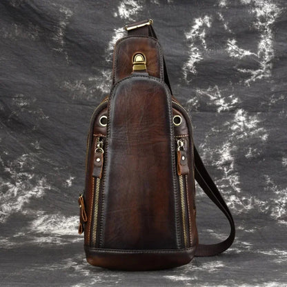 Vintage cowhide men's chest high quality genuine leather male shoulder messenger casual crossbody fashion sling bag