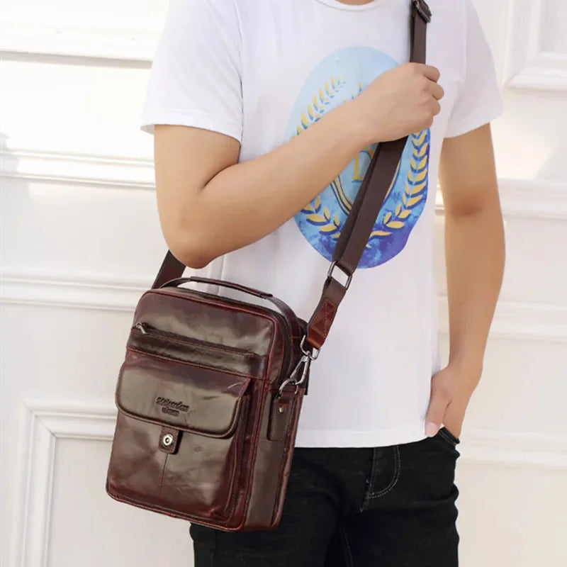 Vintage cowhide men's shoulder genuine leather crossbody high quality messenger casual man handbag