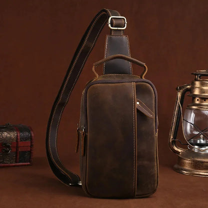 Vintage genuine leather MEN'S chest fashion cowhide crossbody s large capacity male shoulder outdoor sling bag