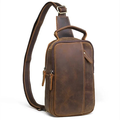 Vintage genuine leather MEN'S chest fashion cowhide crossbody s large capacity male shoulder outdoor sling bag