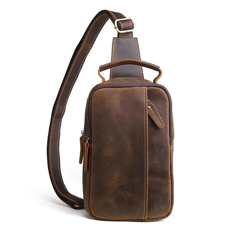Vintage genuine leather MEN'S chest fashion cowhide crossbody s large capacity male shoulder outdoor sling bag