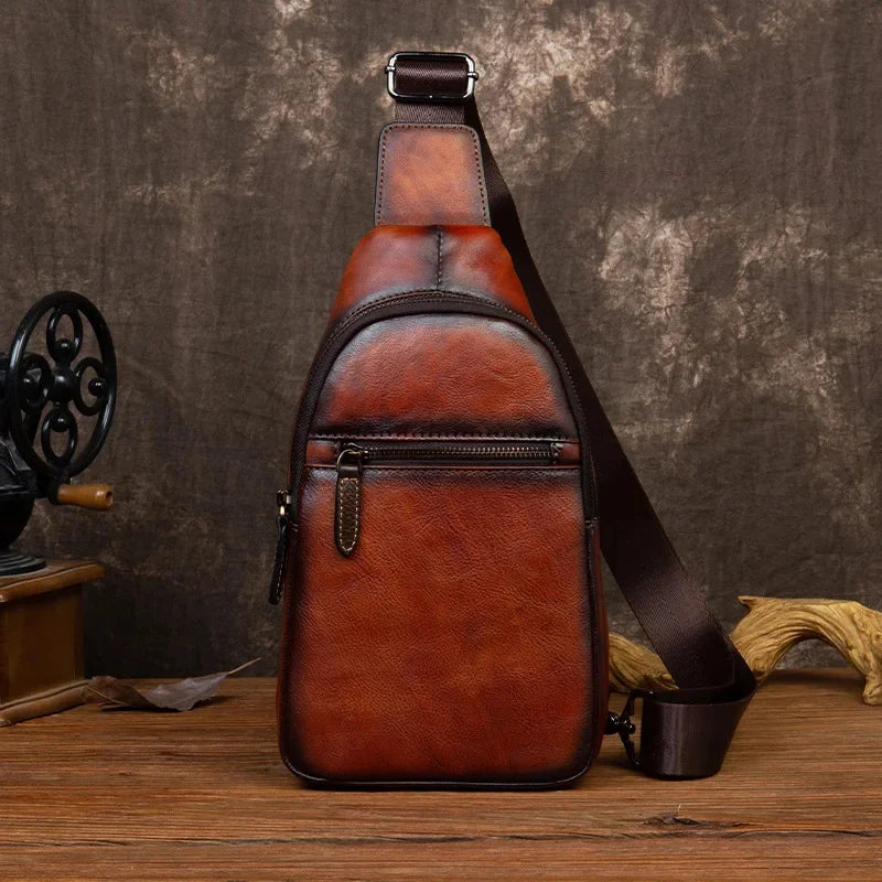 Vintage genuine leather MEN'S chest high quality cowhide crossbody large capacity male shoulder messenger bag