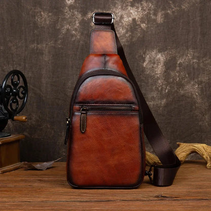 Vintage genuine leather MEN'S chest high quality cowhide crossbody large capacity male shoulder messenger bag