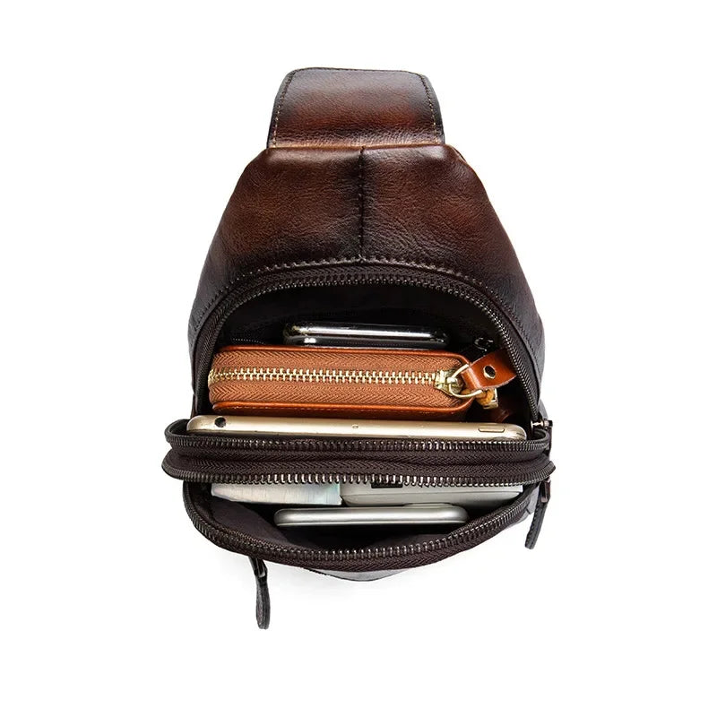 Vintage genuine leather MEN'S chest high quality cowhide crossbody large capacity male shoulder messenger bag