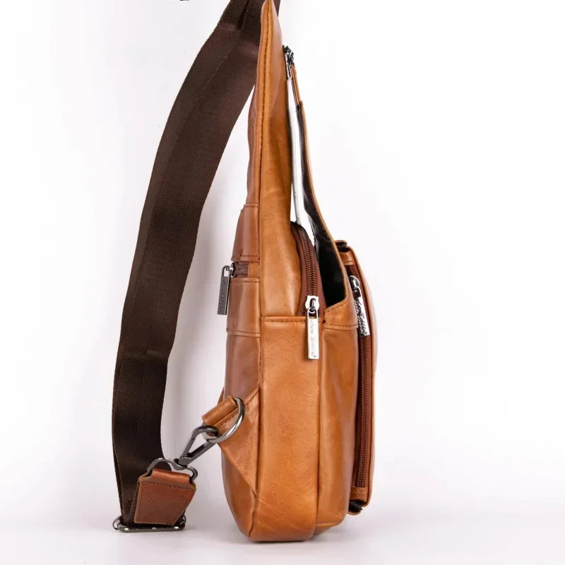 Vintage genuine leather MEN'S chest luxury cowhide crossbody fashion male shoulder large capacity sling bag
