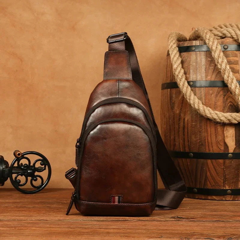 Vintage genuine leather MEN'S crossbody s luxury cowhide chest large capacity male shoulder messenger bag