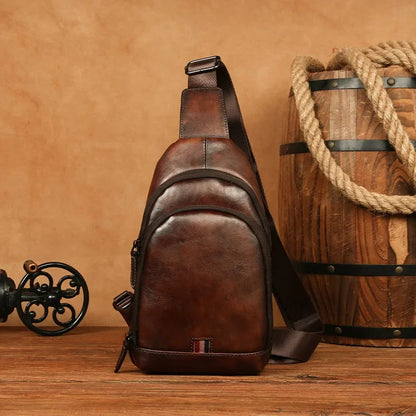 Vintage genuine leather MEN'S crossbody s luxury cowhide chest large capacity male shoulder messenger bag