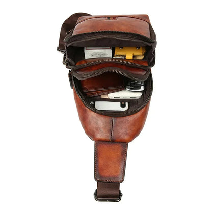 Vintage genuine leather MEN'S crossbody s luxury cowhide chest large capacity male shoulder messenger bag