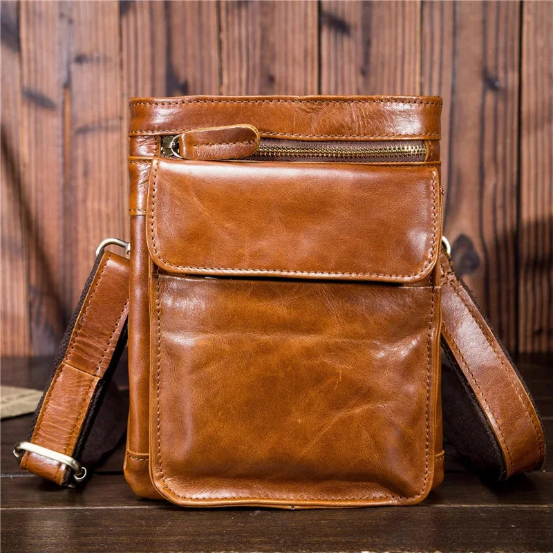 Vintage genuine leather men's shoulder casual crossbody multifunction phone outdoor small male messenger bag