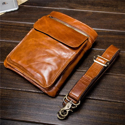 Vintage genuine leather men's shoulder casual crossbody multifunction phone outdoor small male messenger bag