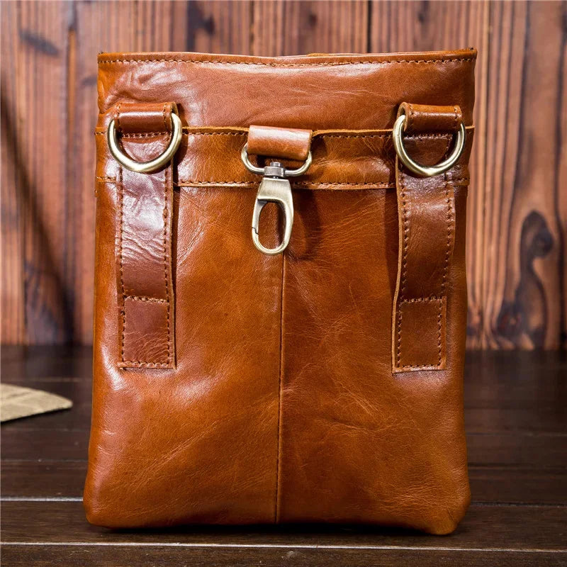 Vintage genuine leather men's shoulder casual crossbody multifunction phone outdoor small male messenger bag