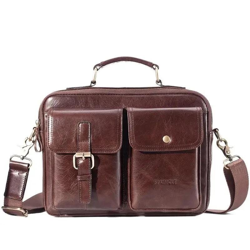 Vintage genuine leather men's shoulder large capacity cowhide messenger multifunction crossbody fashion handbag