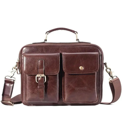 Vintage genuine leather men's shoulder large capacity cowhide messenger multifunction crossbody fashion handbag