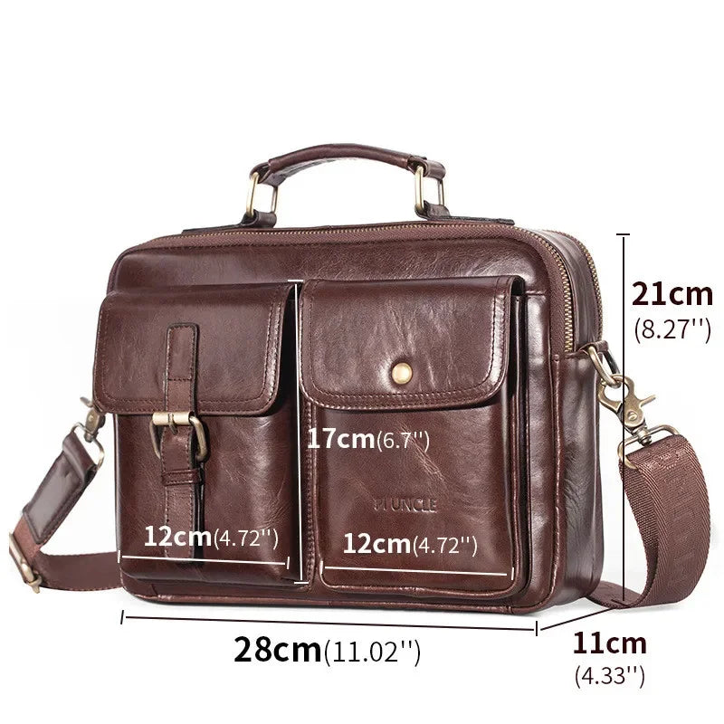 Vintage genuine leather men's shoulder large capacity cowhide messenger multifunction crossbody fashion handbag