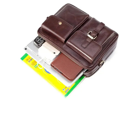 Vintage genuine leather men's shoulder large capacity cowhide messenger multifunction crossbody fashion handbag