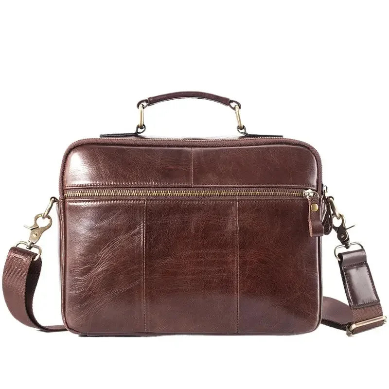 Vintage genuine leather men's shoulder large capacity cowhide messenger multifunction crossbody fashion handbag