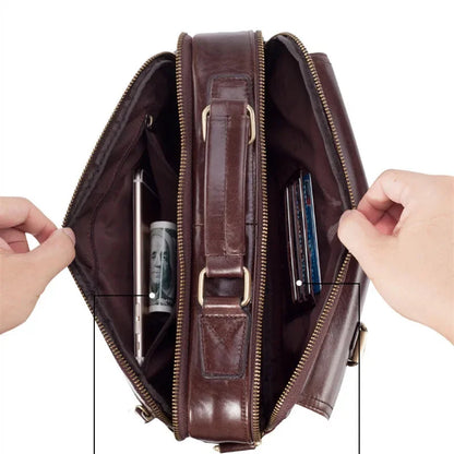 Vintage genuine leather men's shoulder large capacity cowhide messenger multifunction crossbody fashion handbag