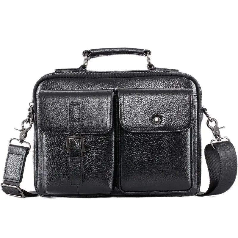 Vintage genuine leather men's shoulder large capacity cowhide messenger multifunction crossbody fashion handbag