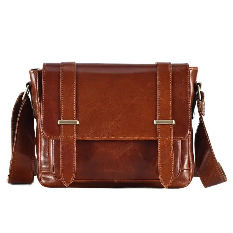 Vintage genuine leather men's shoulder oil wax cowhide crossbody large capacity male messenger bag