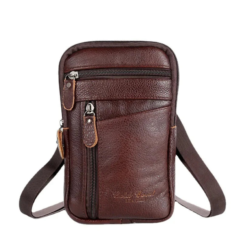 Vintage genuine leather men's waist pack fashion mobile phone business belt pouch cowhide shoulder messenger bag