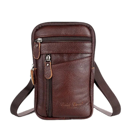 Vintage genuine leather men's waist pack fashion mobile phone business belt pouch cowhide shoulder messenger bag