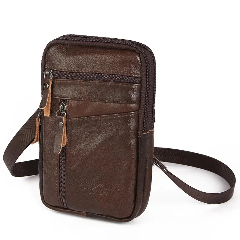 Vintage genuine leather men's waist pack fashion mobile phone business belt pouch cowhide shoulder messenger bag