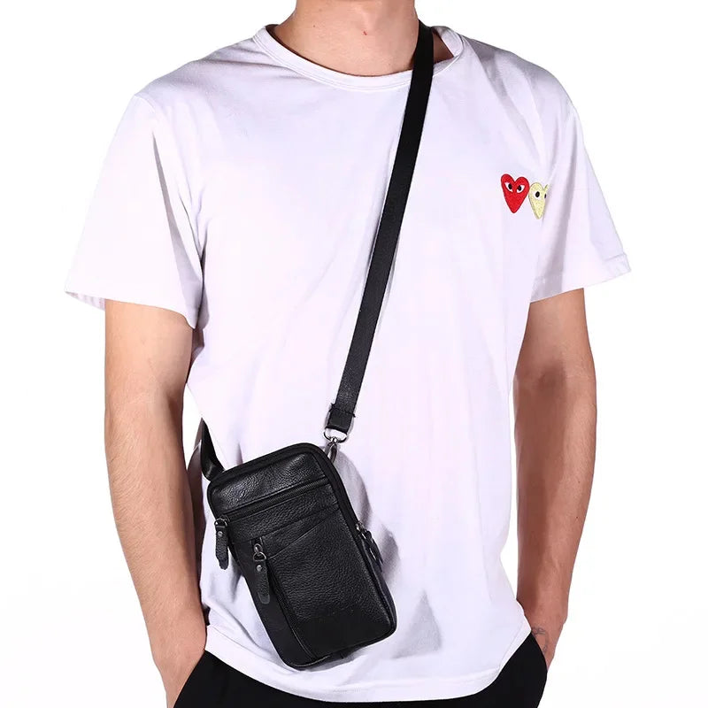 Vintage genuine leather men's waist pack fashion mobile phone business belt pouch cowhide shoulder messenger bag