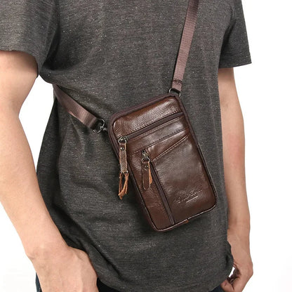 Vintage genuine leather men's waist pack fashion mobile phone business belt pouch cowhide shoulder messenger bag