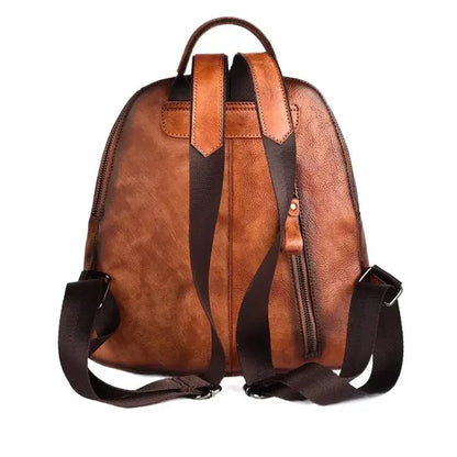 Vintage genuine leather women's cowhide multifunction ladies travel backpack large capacity school bag for girls