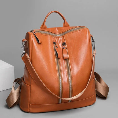 Vintage soft leather women's fashion large capacity student school bag multifunction Feminina travel backpack
