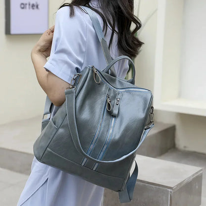 Vintage soft leather women's fashion large capacity student school bag multifunction Feminina travel backpack