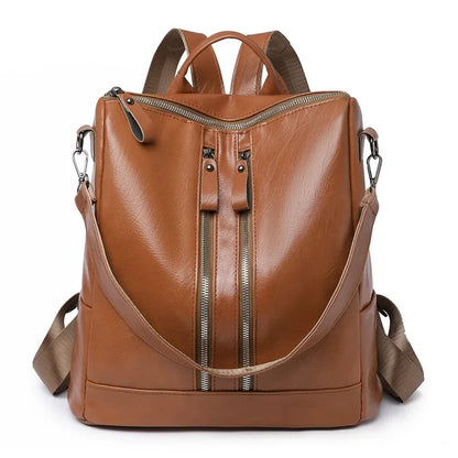 Vintage soft leather women's fashion large capacity student school bag multifunction Feminina travel backpack