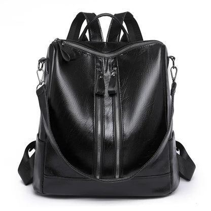 Vintage soft leather women's fashion large capacity student school bag multifunction Feminina travel backpack