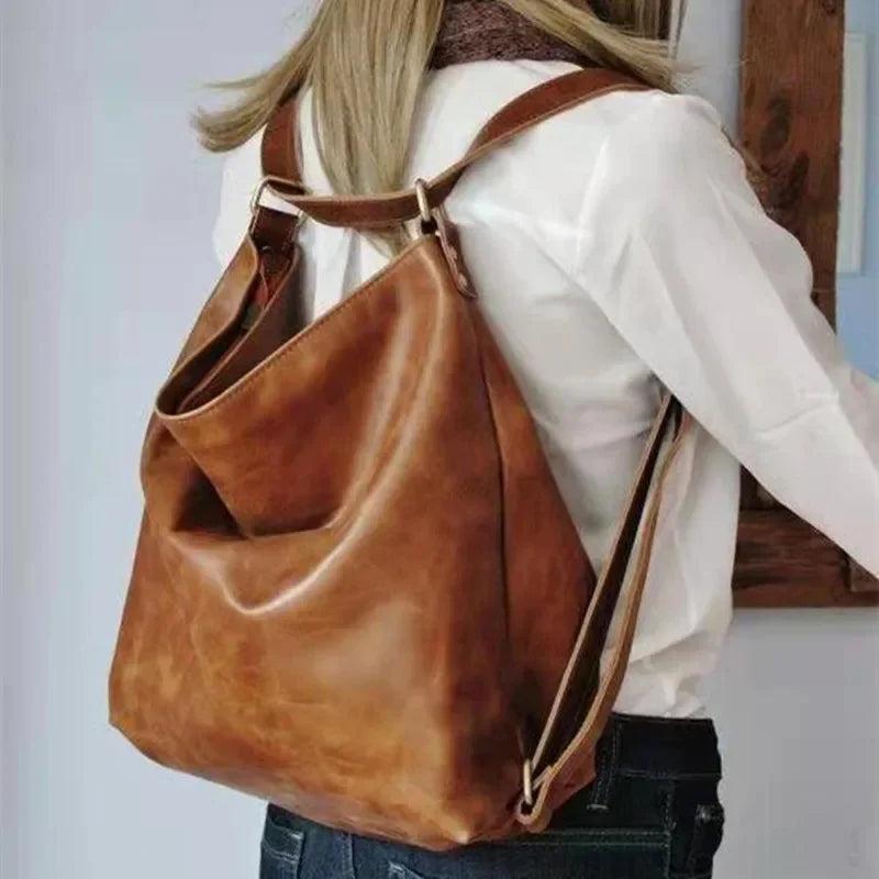 Vintage soft leather women's shoulder multifunction backpack large capacity female hand fashion crossbody bag