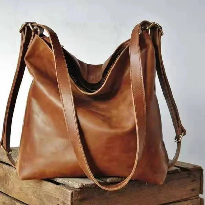Vintage soft leather women's shoulder multifunction backpack large capacity female hand fashion crossbody bag