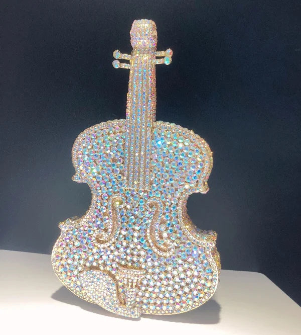 Violin Shaped Crystal Evening Clutch Bags Women 2024 Novelty Rhinestone Wedding Purses And Handbags Luxury Designer High Quality