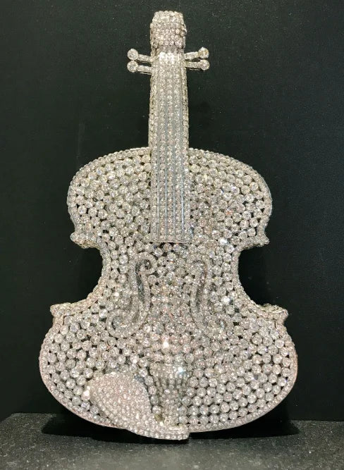 Violin Shaped Crystal Evening Clutch Bags Women 2024 Novelty Rhinestone Wedding Purses And Handbags Luxury Designer High Quality