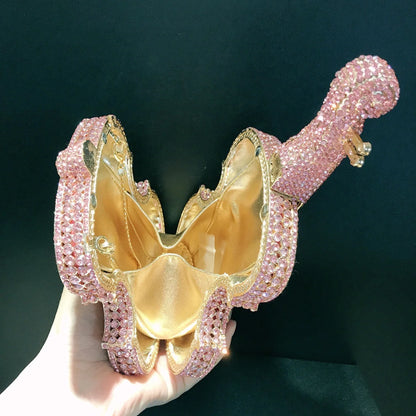 Violin Shaped Crystal Evening Clutch Bags Women 2024 Novelty Rhinestone Wedding Purses And Handbags Luxury Designer High Quality